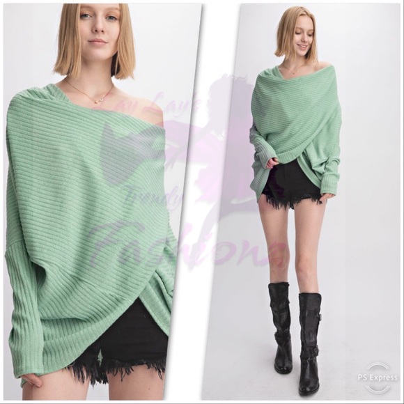 Textured Cowl Off the Shoulder Top- SAGE - Picture 8 of 8